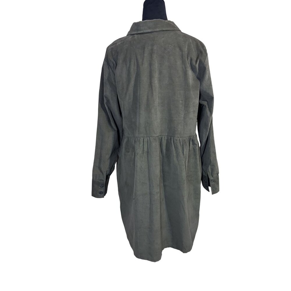 Nine West Empire Waist Olive Green Corduroy Babydoll Shirt Dress - Picture 11 of 14
